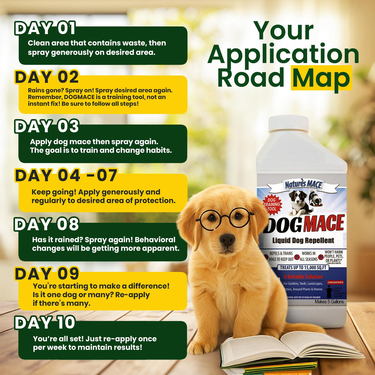 Nature's MACE Dog Mace odor barrier keeps pets away without harming surfaces.