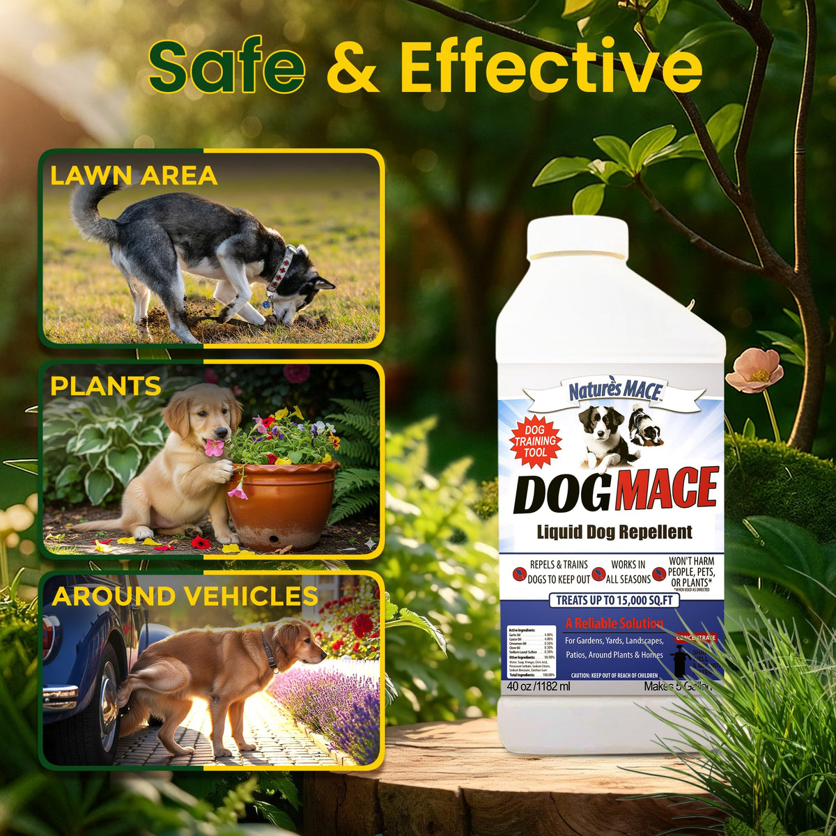 Nature's MACE Dog Mace yard coverage illustrates broad area protection.