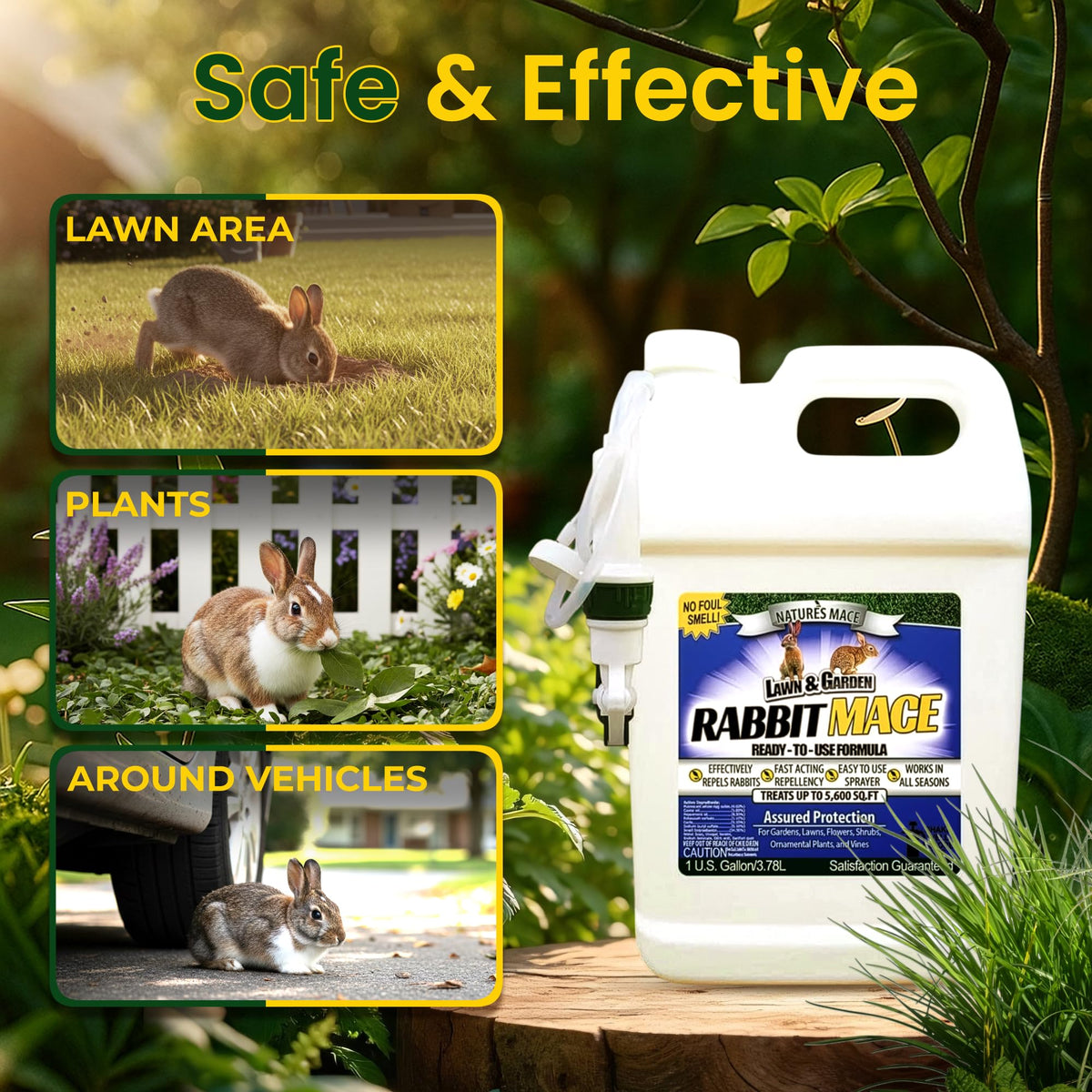 Nature's MACE mint scent coverage shows pet-safe rabbit deterrence in action.