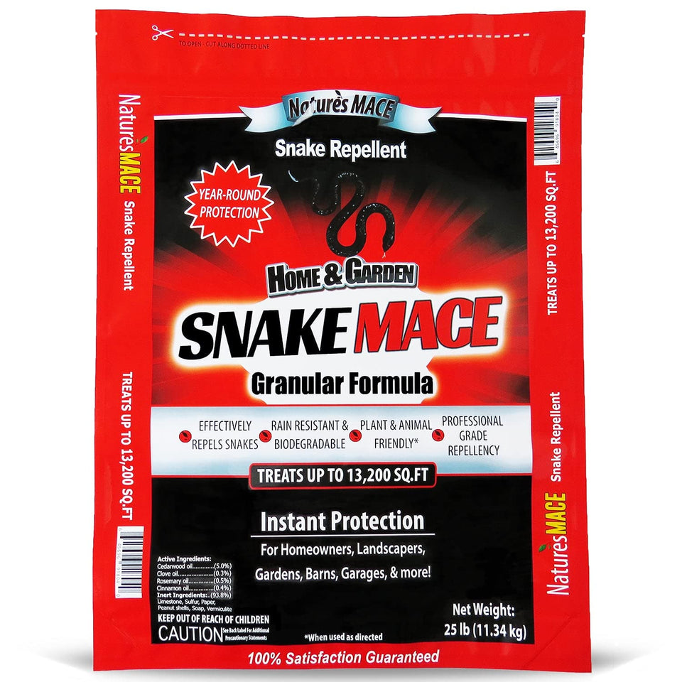 Nature’s MACE Snake Mace granules for outdoor snake deterrence in yards.