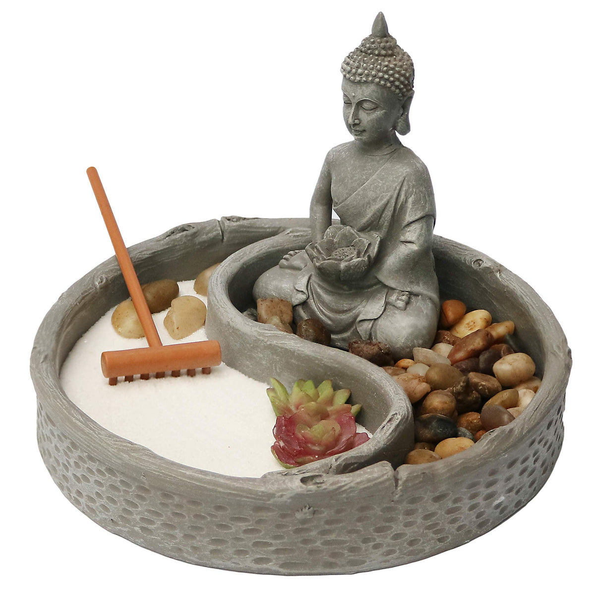 Nature's Mark mini Zen Garden base on a 6-inch round platform for desk calm