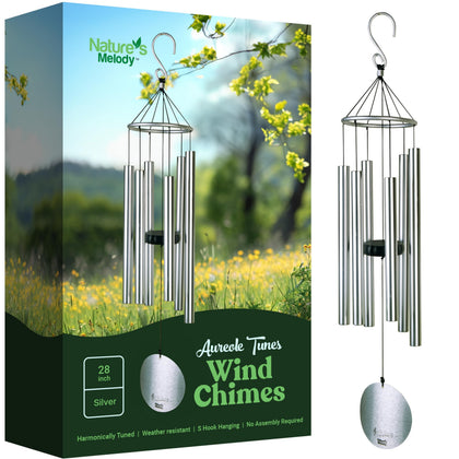 Nature's Melody Aureole Tunes wind chimes with six tubes and B pentatonic scale for serene outdoor ambience.