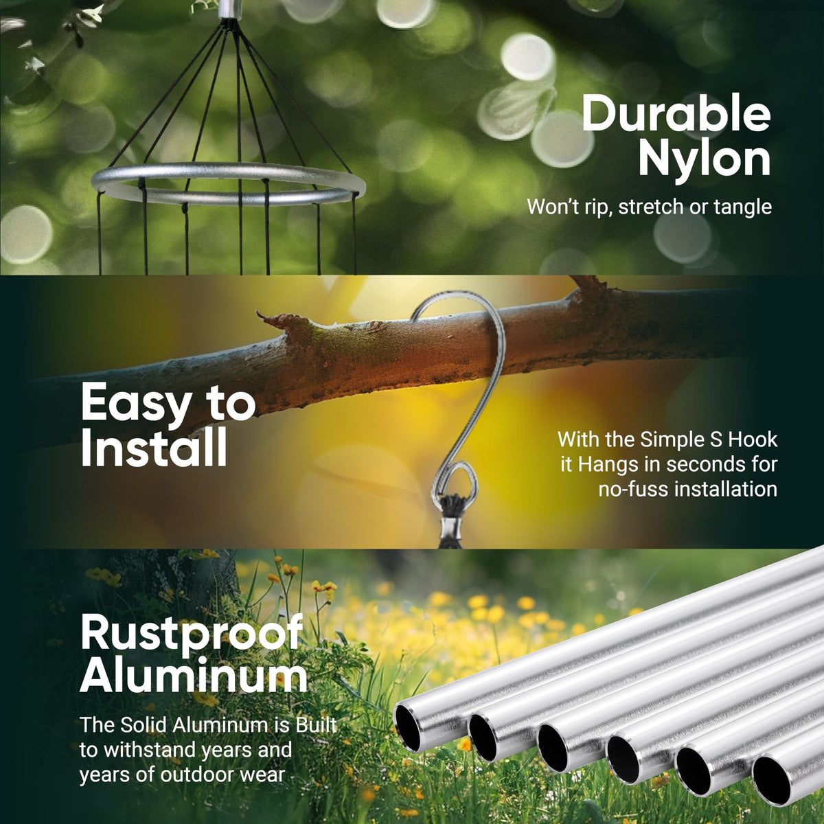 Nature's Melody Aureole Tunes wind chimes enhance garden decor and memorial spaces.