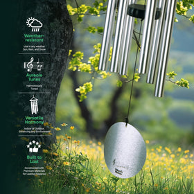 Nature's Melody Aureole Tunes wind chimes in rose gold finish add elegant decorative charm outdoors.