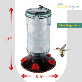 Nature's Rhythm bird feeder glass bottle with leak-proof design keeps nectar tidy.