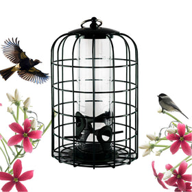 Nature's Rhythm outdoor hanging bird feeder cage; durable steel for year-round backyard use.