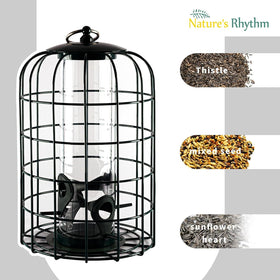 Nature's Rhythm transparent seed box shows seed levels and keeps contents dry.