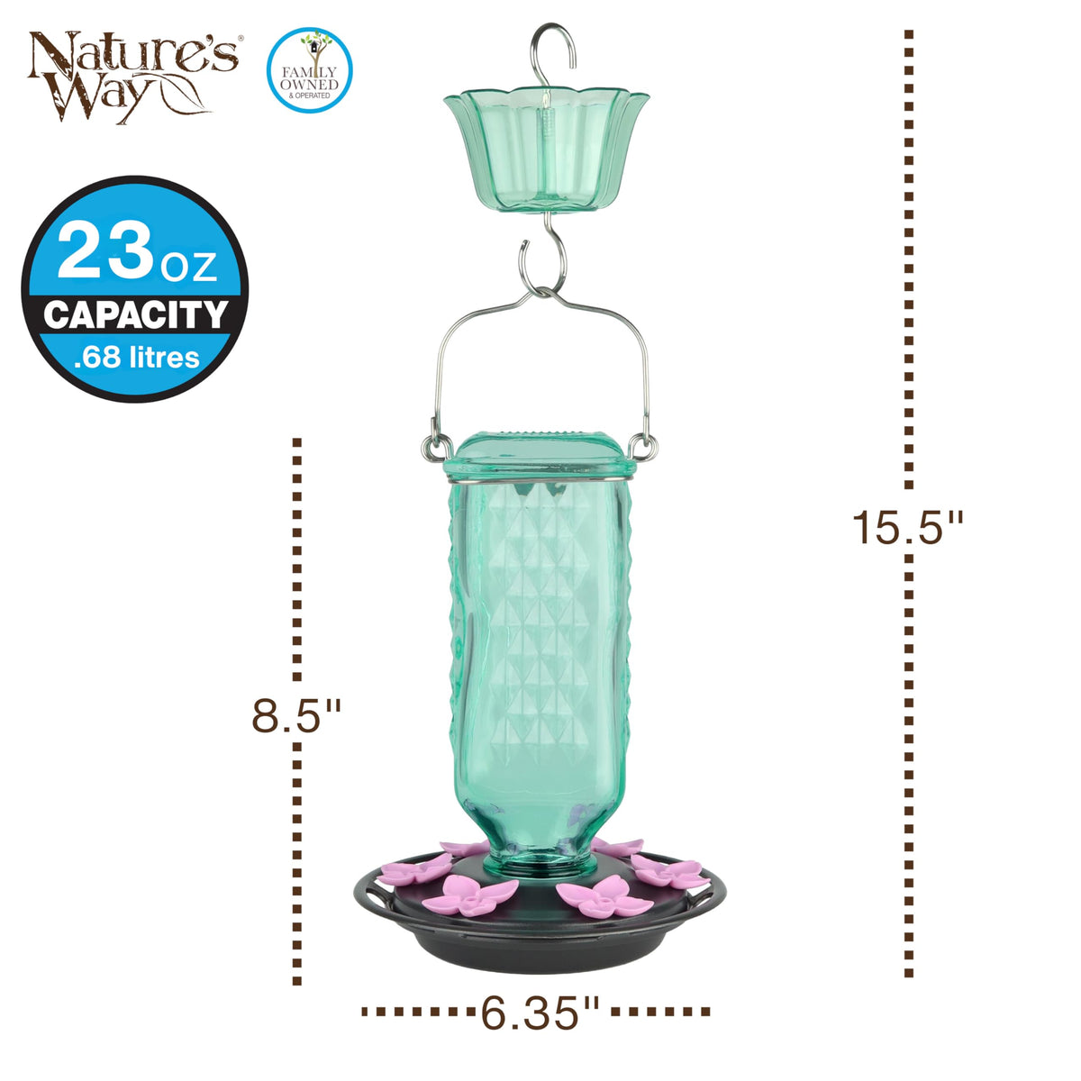 Nature’s Way Dewdrop Column pewter base stands up to outdoor use and is easy to clean.