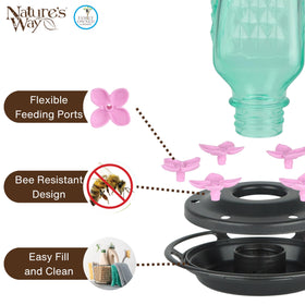 Nature’s Way Dewdrop Column six flower ports pink lilac provide easy feeding angles.