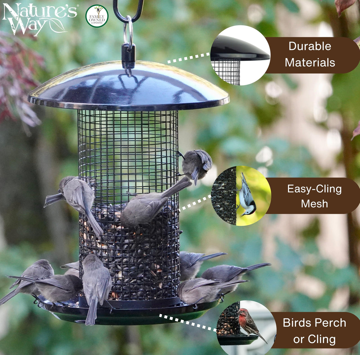 Nature's Way Easy-Cling mesh design simplifies refilling