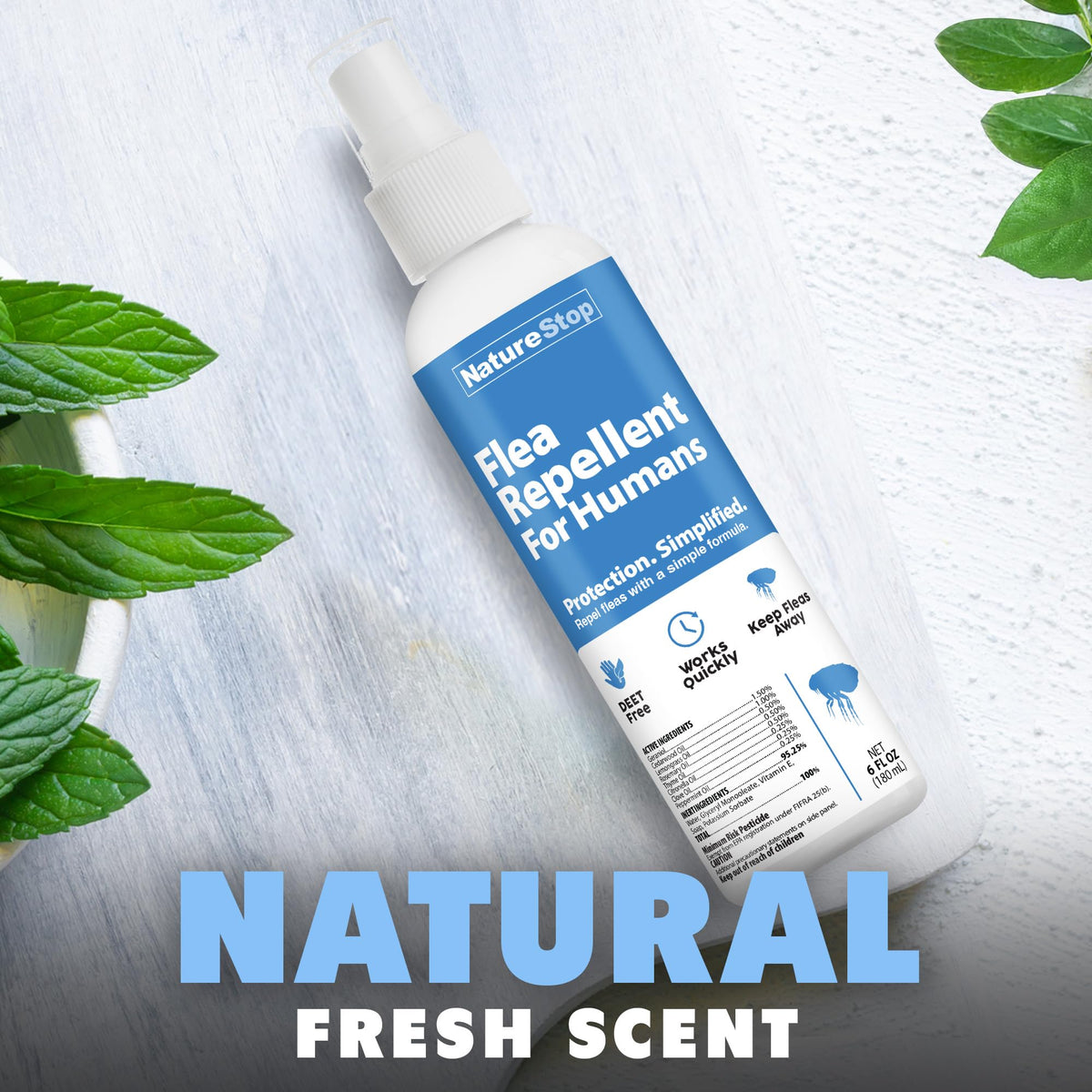 NatureStop flea repellent spray supports outdoor activities by deterring fleas.