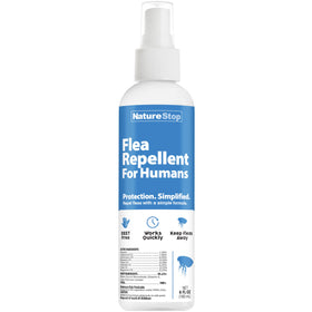 NatureStop flea repellent spray on skin for personal protection.