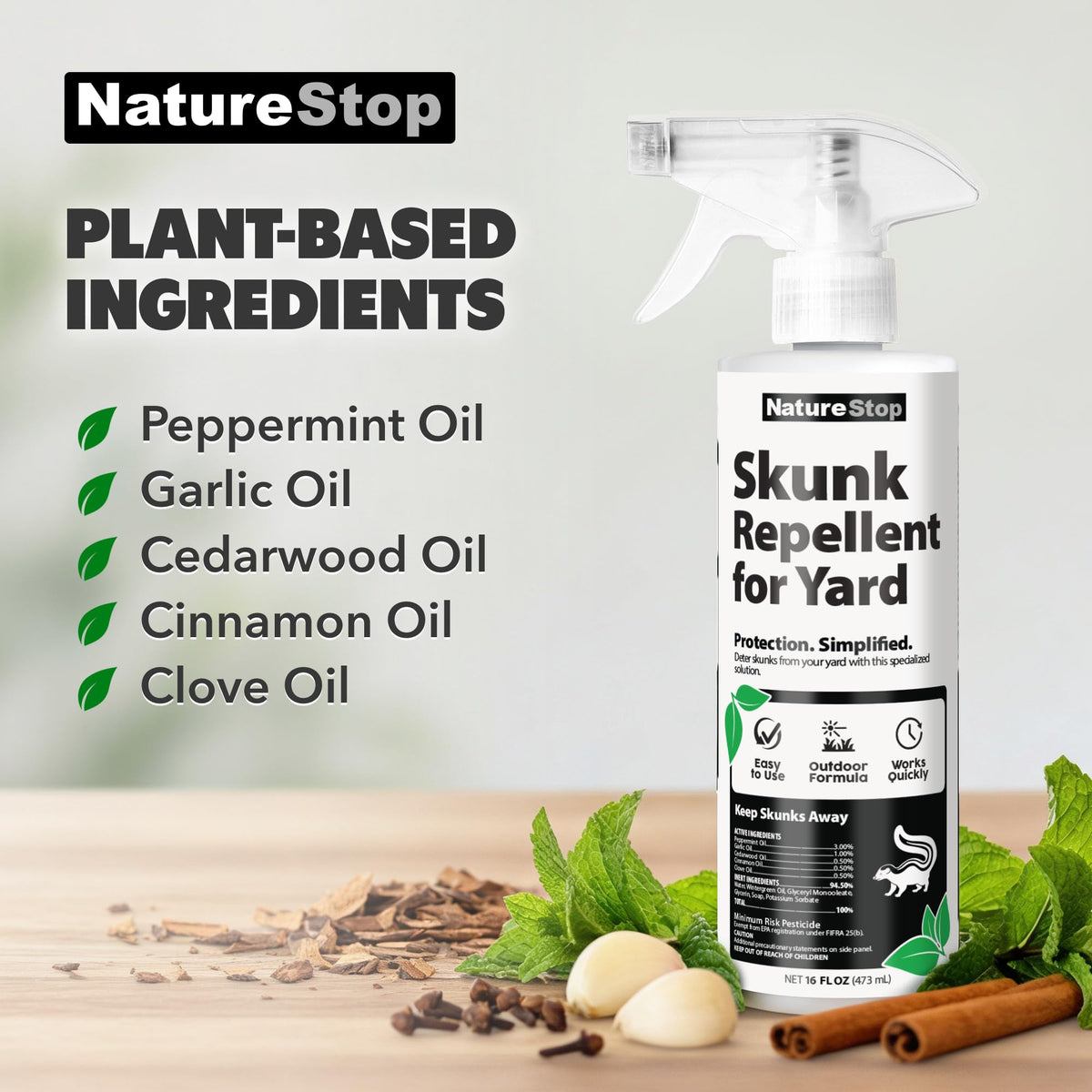 NatureStop 16 oz spray bottle designed for durable outdoor use.