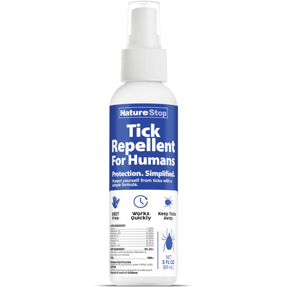 NatureStop Tick Repellent Spray bottle shown for outdoor protection against ticks