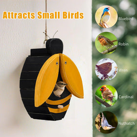 NATUREYLWL bird house attracts bluebirds, finches and other backyard visitors.