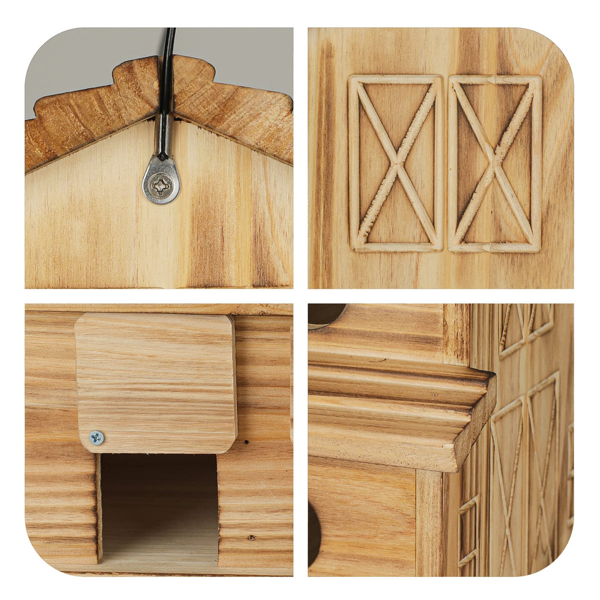 NATUREYLWL 6-hole hanging bird house with included hook for easy garden setup.
