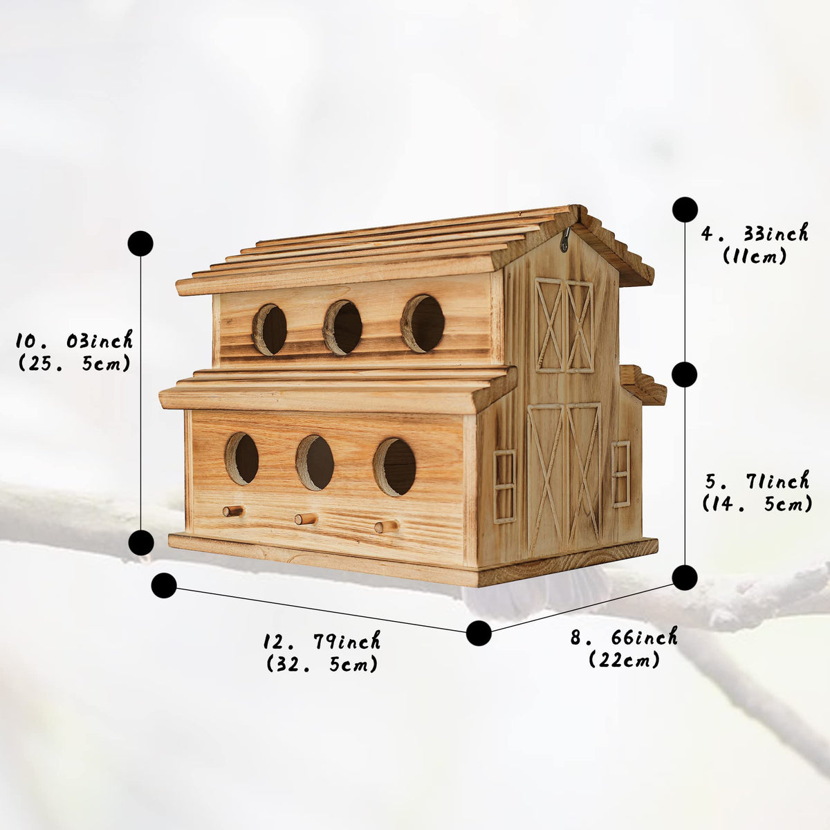NATUREYLWL textured wood bird house, built to withstand weather and seasonal outdoor use.