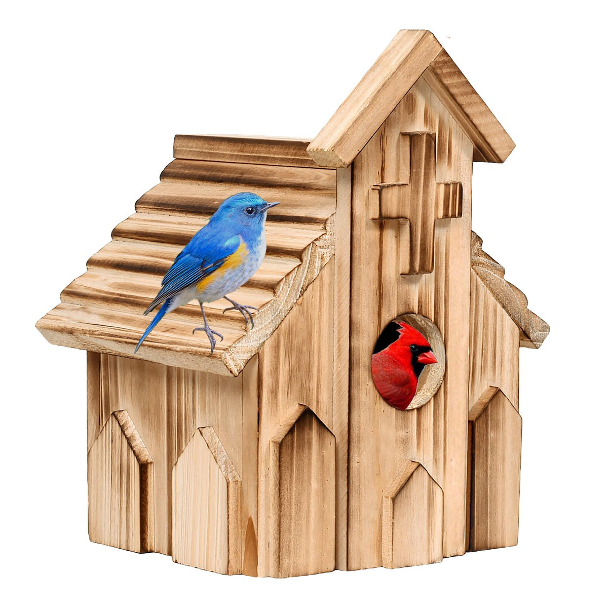 NATUREYLWL church-shaped birdhouse with cross design for garden decor and birds