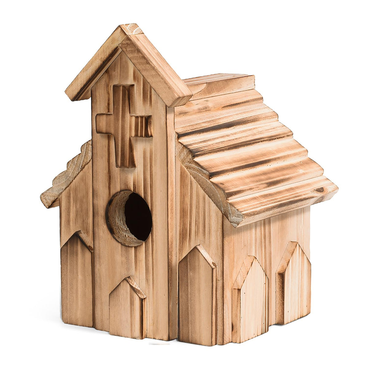 NATUREYLWL church-shaped birdhouse supports bluebirds and finches in gardens