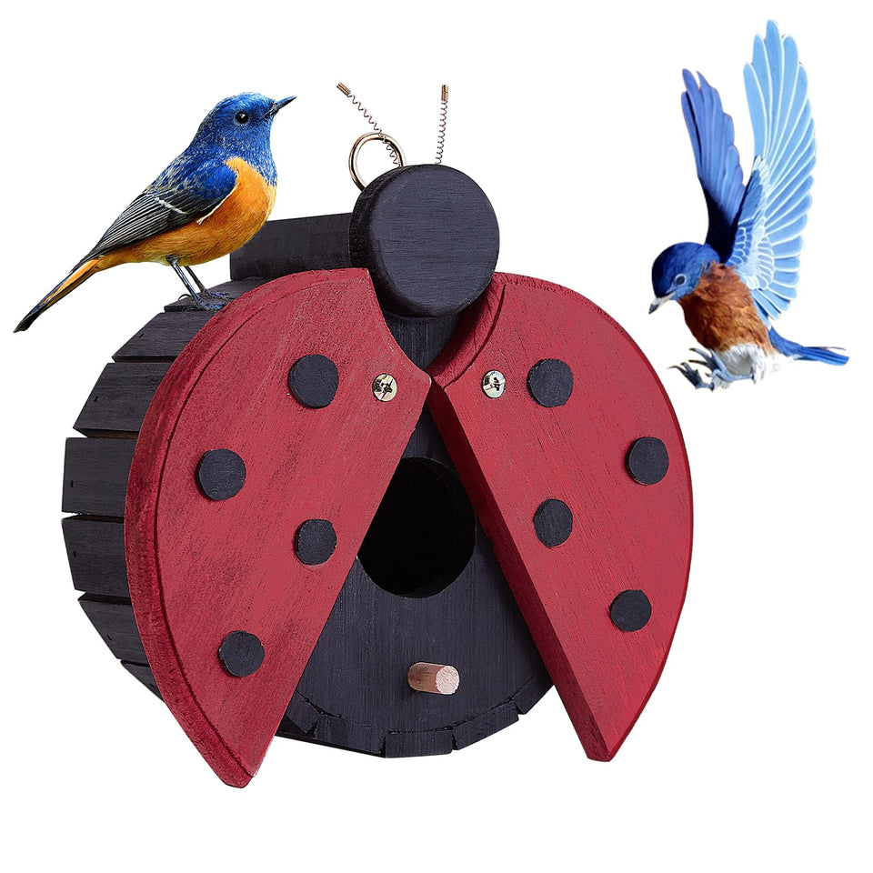 NATUREYLWL ladybug-shaped birdhouse for outdoors invites small birds to nest in your yard.