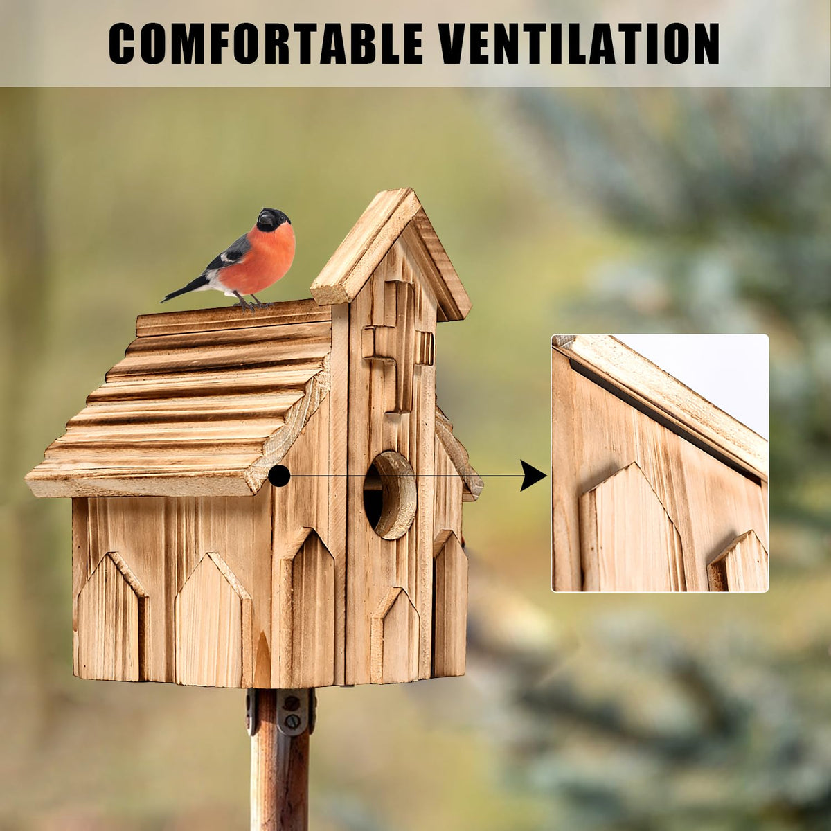 NATUREYLWL weather-resistant wooden birdhouse endures rain and snow in yards