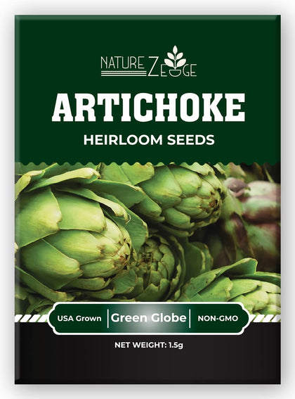 NatureZ Edge Green Globe artichoke seed packaging highlighting heirloom quality.