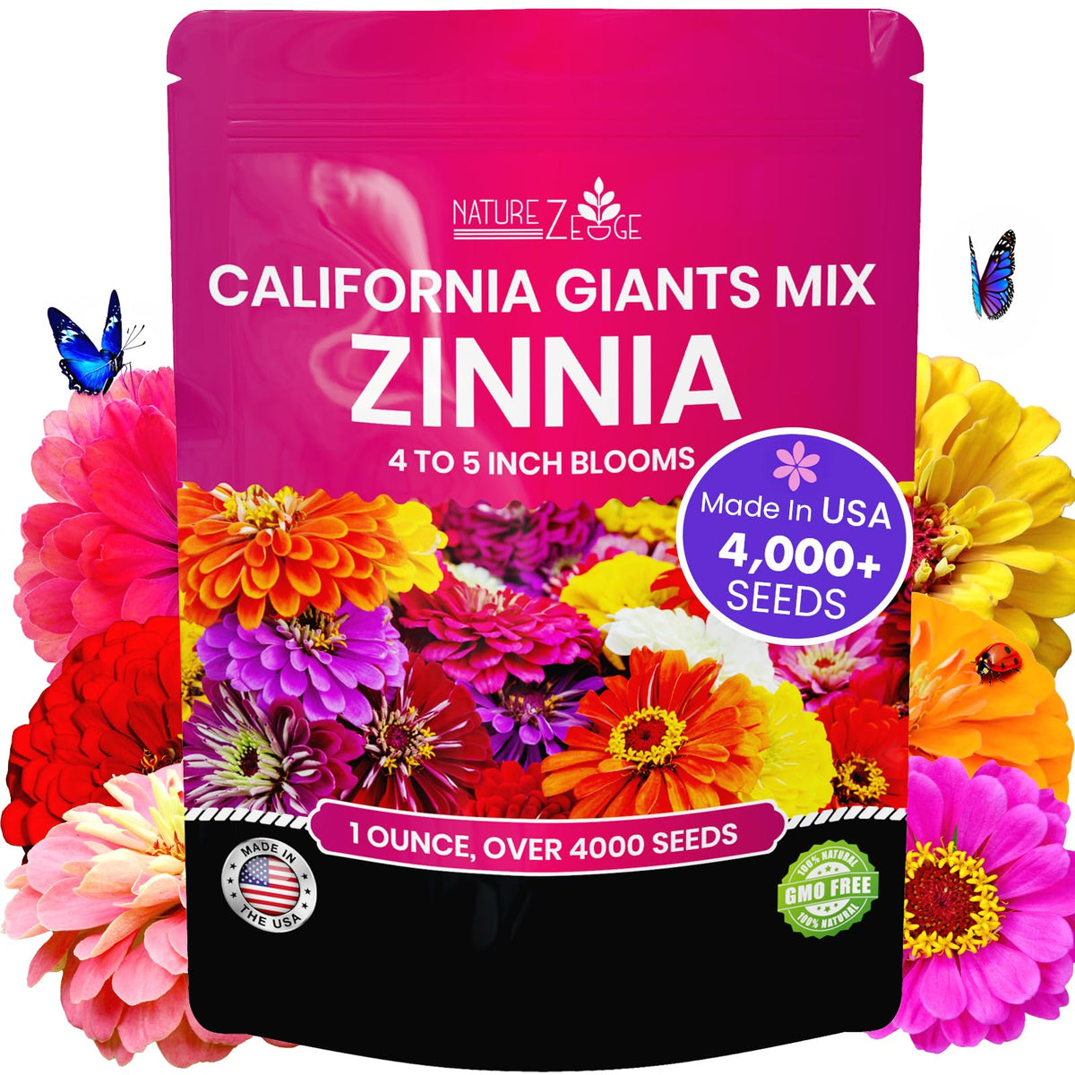 NatureZ Edge zinnia seed mix bloom close-up showing vibrant color for sunny borders.