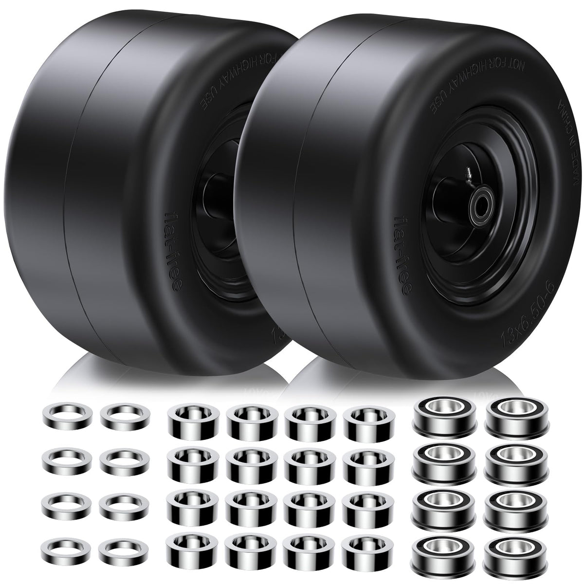 Natureza 13x6.50-6 flat-free tire side view, durable solid PU for puncture resistance.