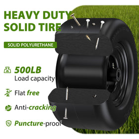 Natureza solid PU tire unmounted view highlighting maintenance-free design.