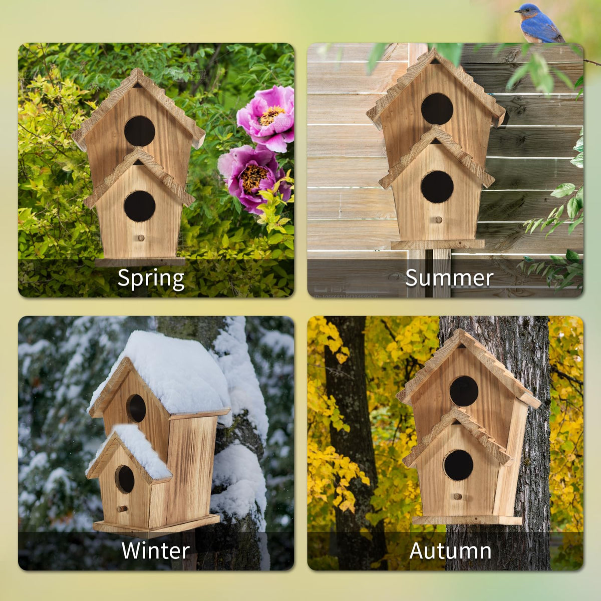 Natureylwl birdhouse 2-nesting-rooms supports two bird families