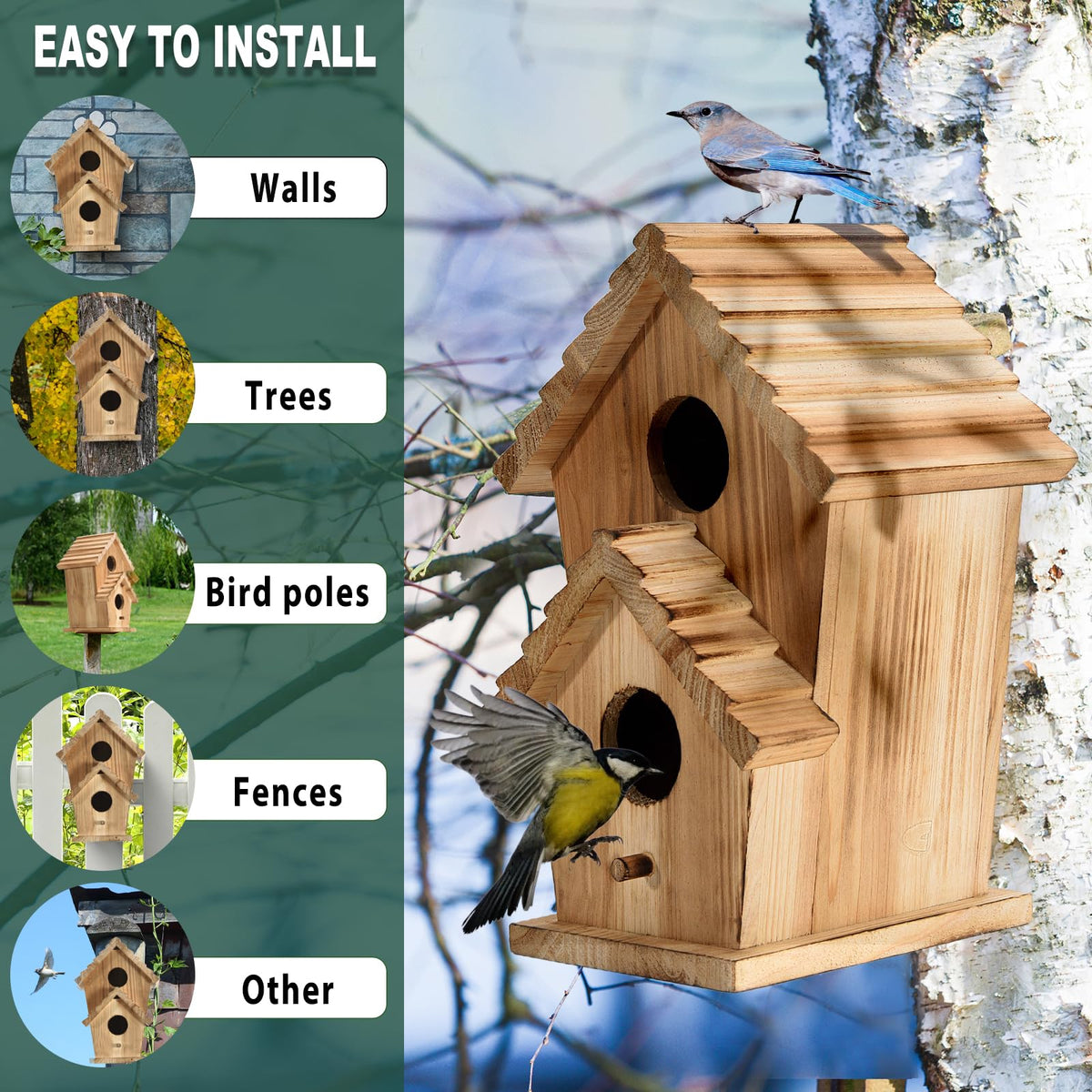 Natureylwl birdhouse back-cleaning-door easy nest maintenance