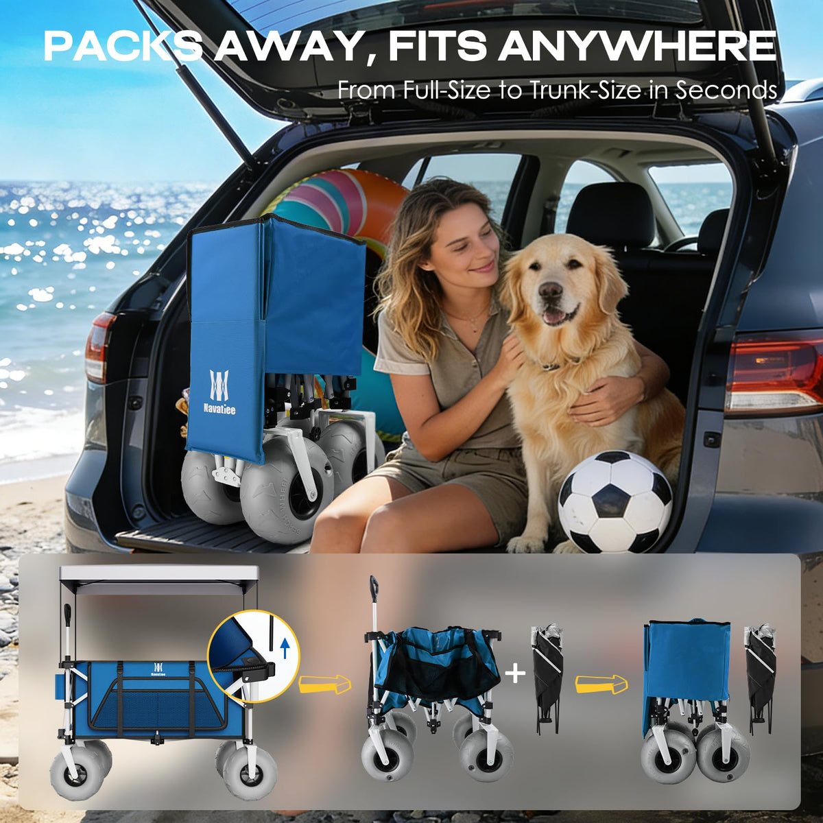 Navatiee Beach Wagon all-terrain durability on grass and gravel.