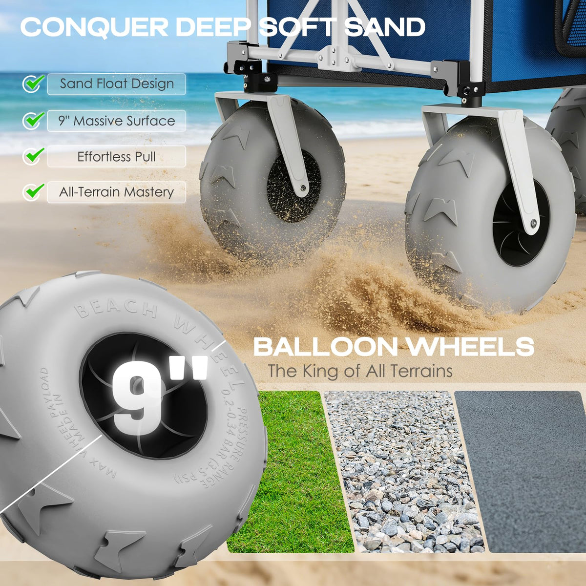 Navatiee Beach Wagon canopy and side pocket for shade and organized storage.