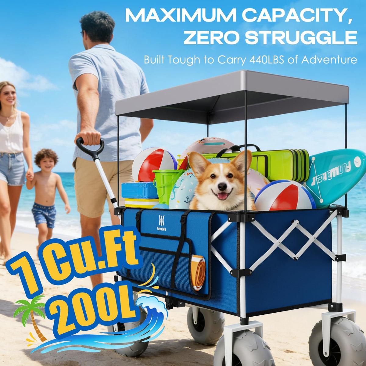 Navatiee Beach Wagon folds with one hand for quick trunk storage.
