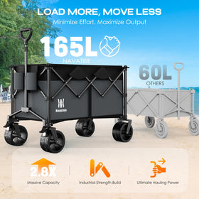 Navatiee folding wagon wide wheels provide stable movement on muddy paths and gravel.