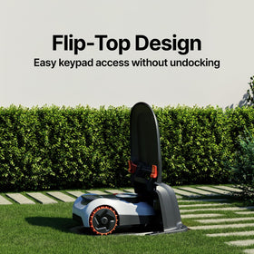 Navimow Garage M enables quick control-panel access during docking.