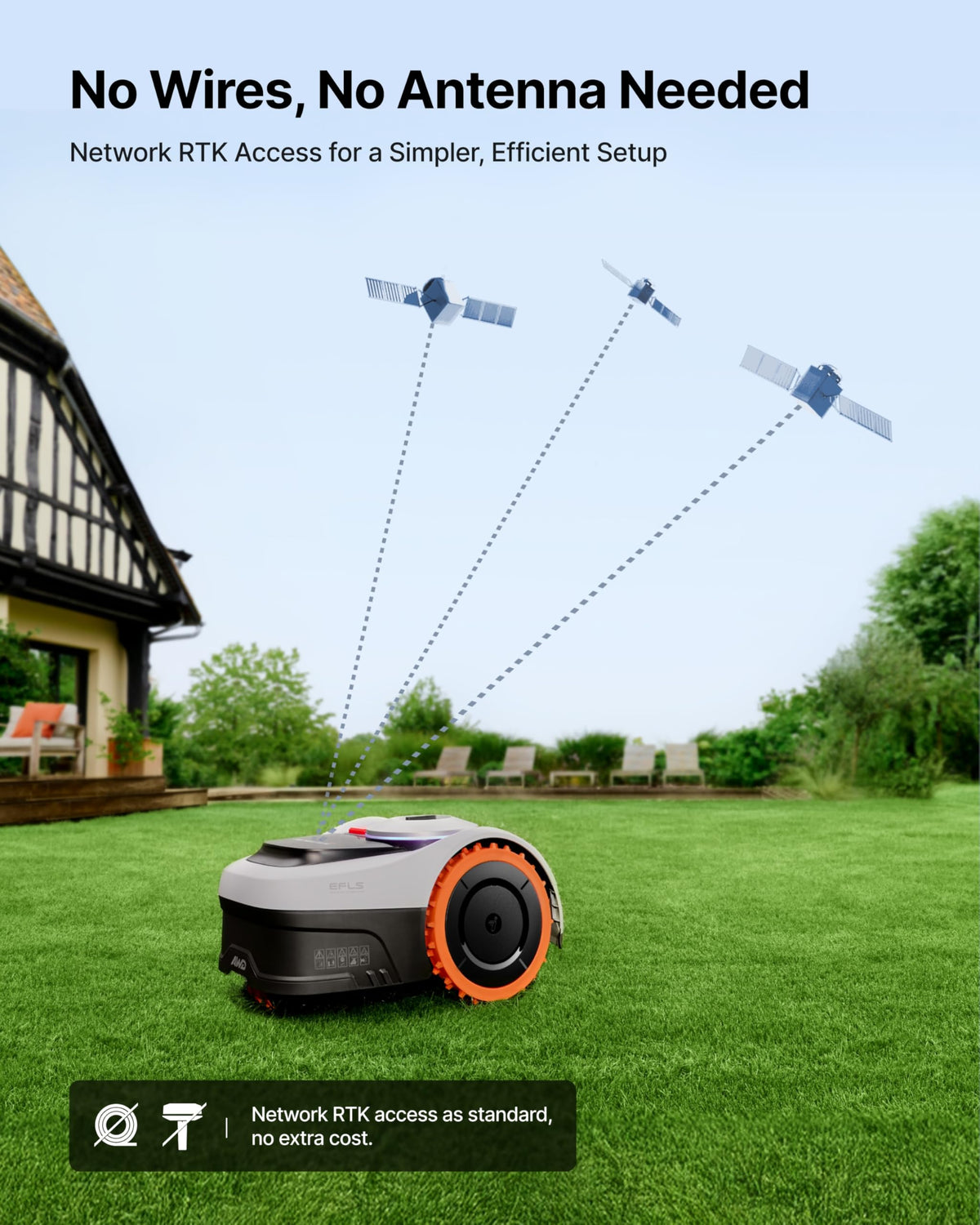 Navimow i210 AWD built-in 4G enables wire-free setup and real-time tracking.