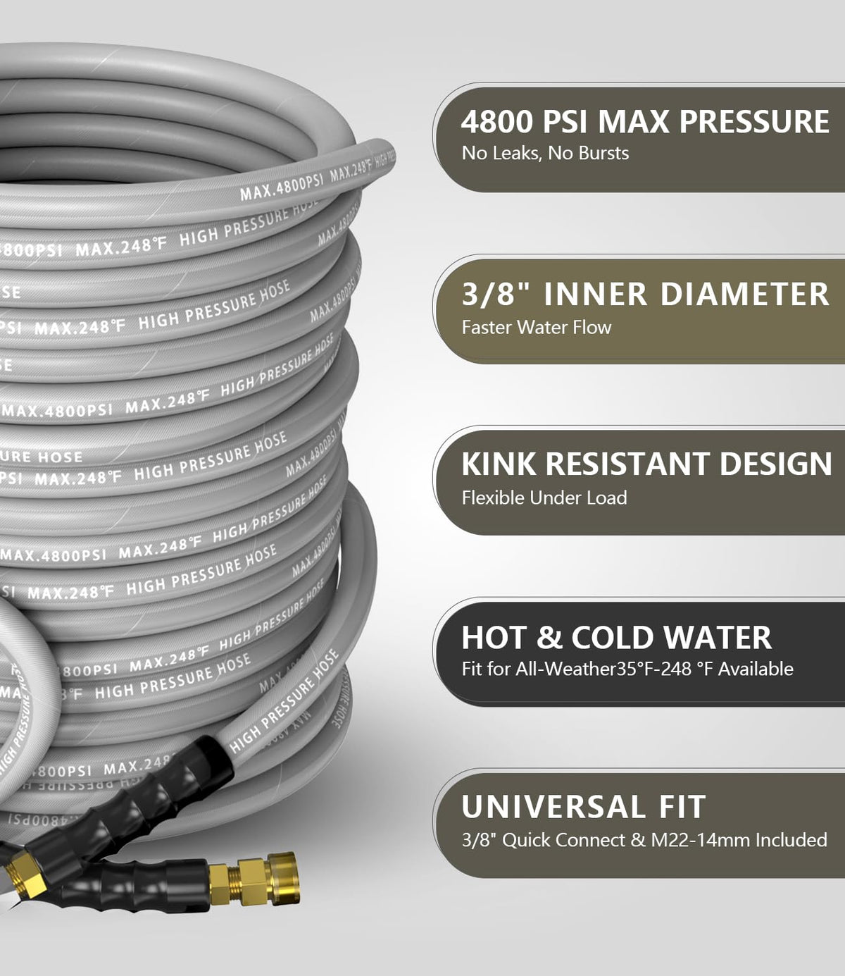 NAVOHEVEN steel braid 3/8-inch hose highlighting flexibility and durability