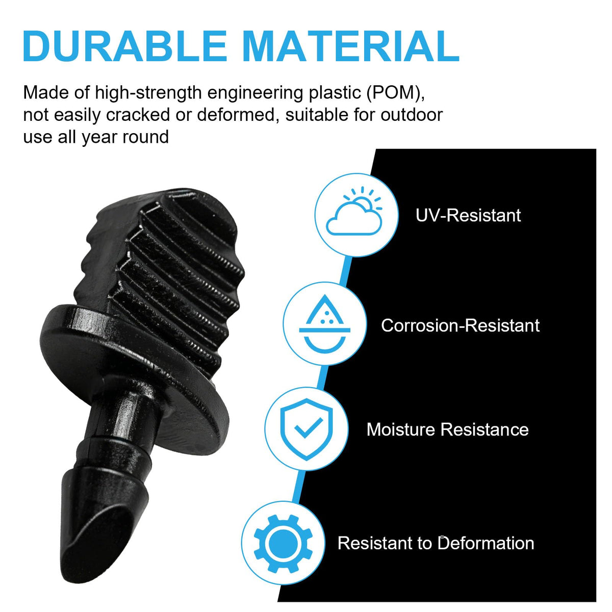 Nbbiww end plug made from durable POM for sun and chemical resistance.