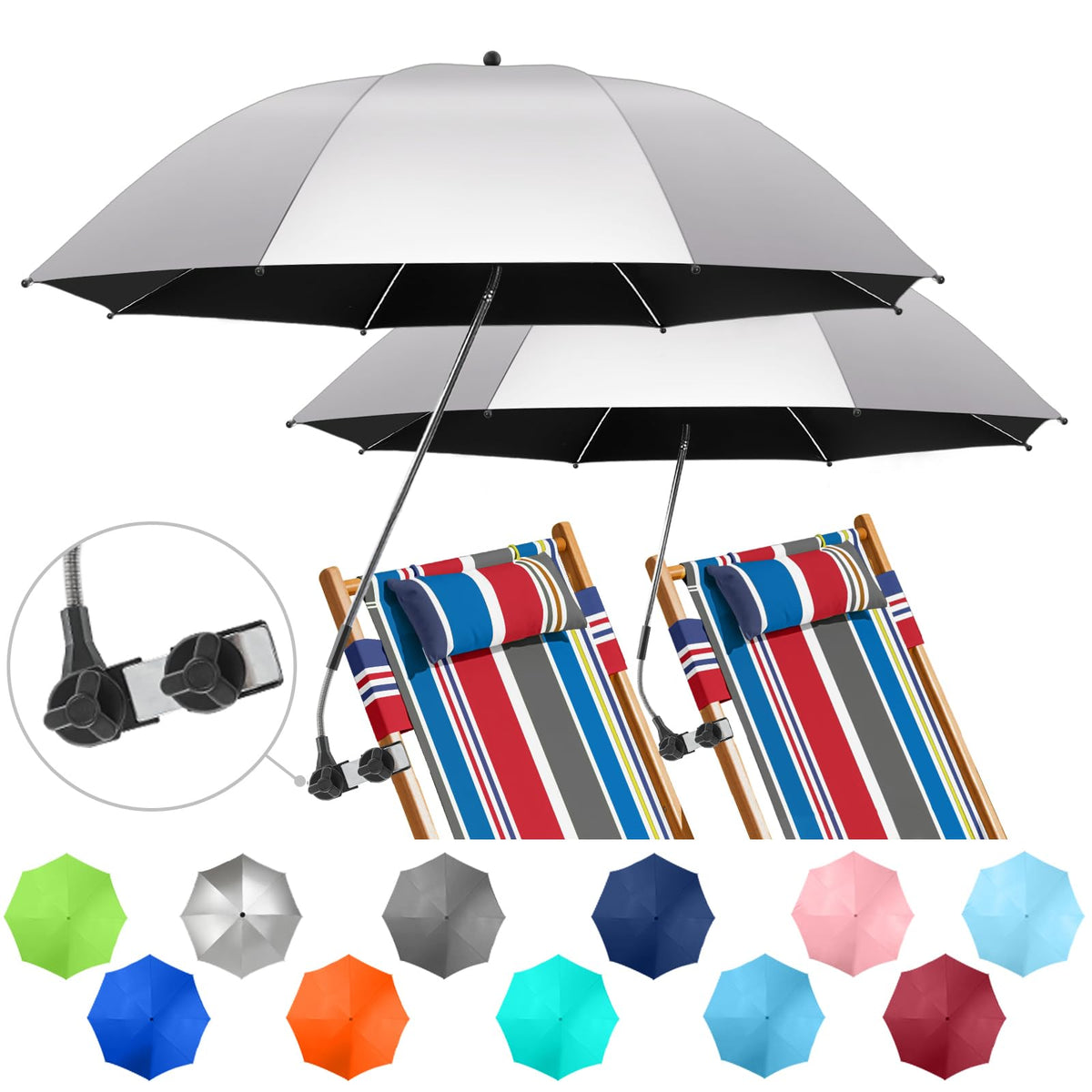 NBtoUS 2-pack chair umbrella clip secures shade for outdoor chairs.
