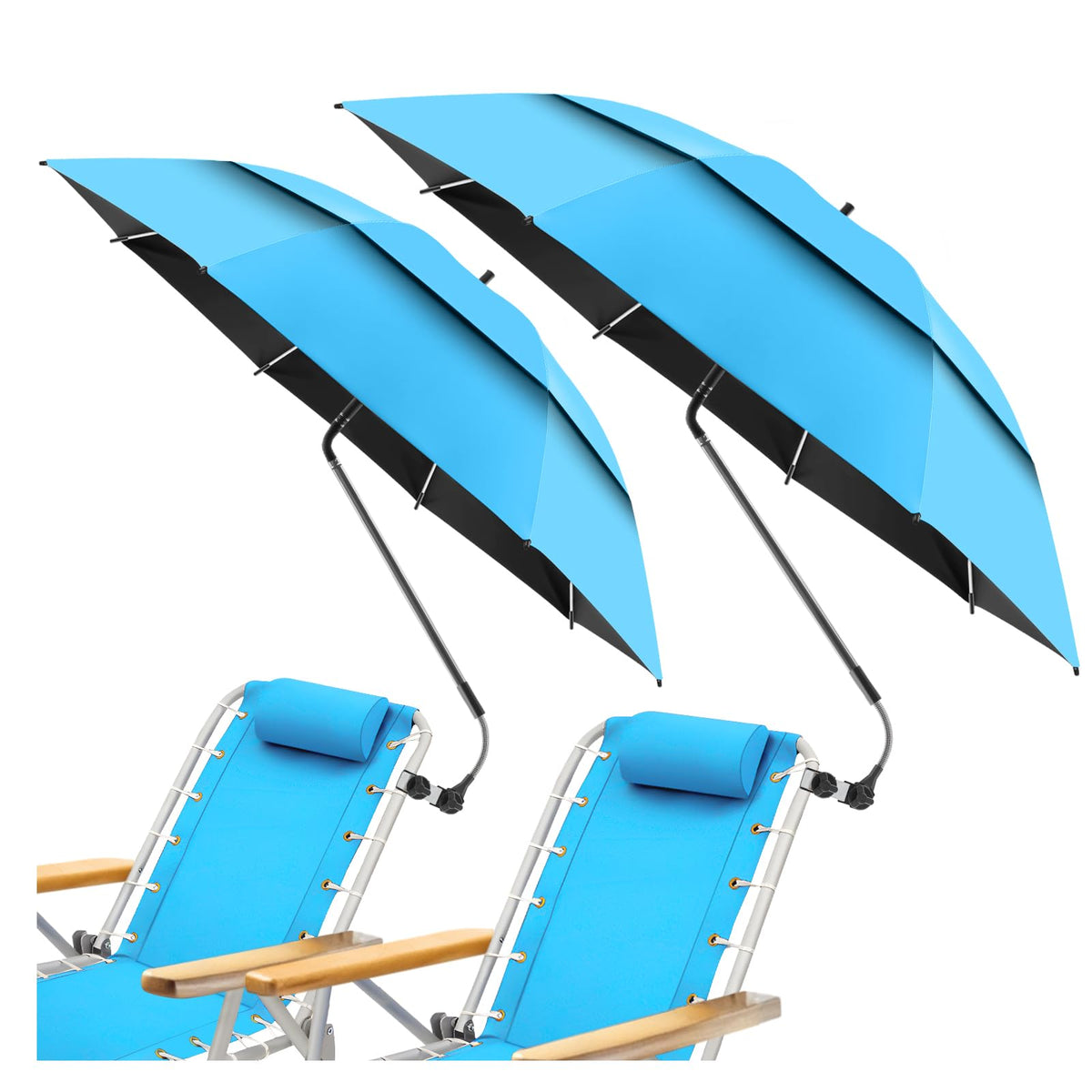 NBtoUS 2-pack 48in chair umbrella clip shading two people at the beach.
