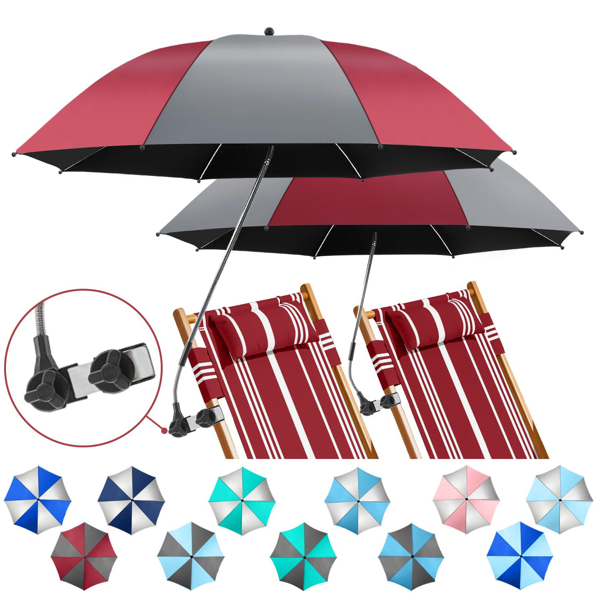 NBtoUS 2-pack chair beach umbrella clamp assembly for quick shade