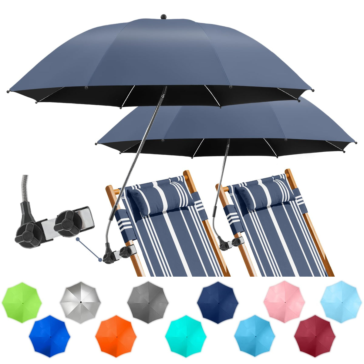 NBtoUS 2-pack chair umbrella clip secures portable shade for outdoor chairs.