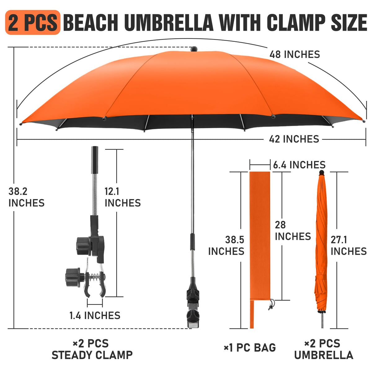 NBtoUS carbon fiber ribs provide strong, wind-resistant support for the umbrella.