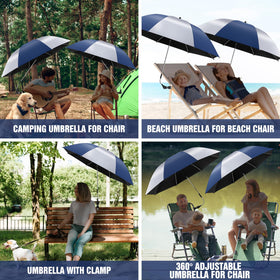 NBtoUS clip-on chair umbrella shown attached to a chair for portable shade.