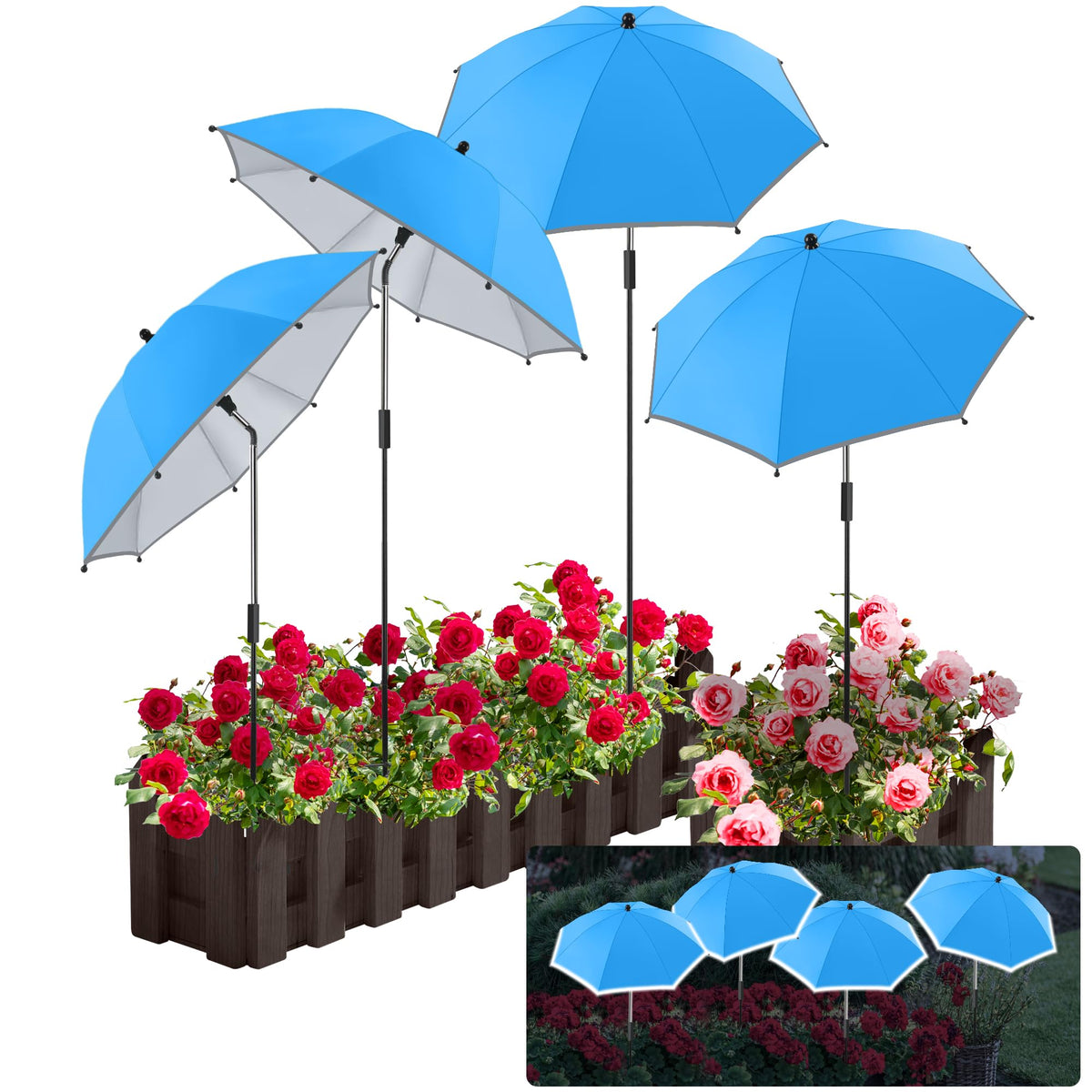NBtoUS plant umbrella assembled over pot showing quick setup and sturdy shade.