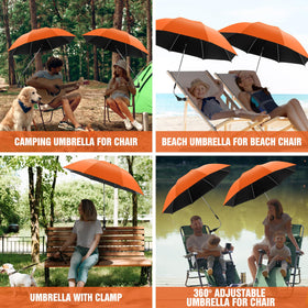 NBtoUS clamp with skid pad secures the umbrella to chairs or strollers.