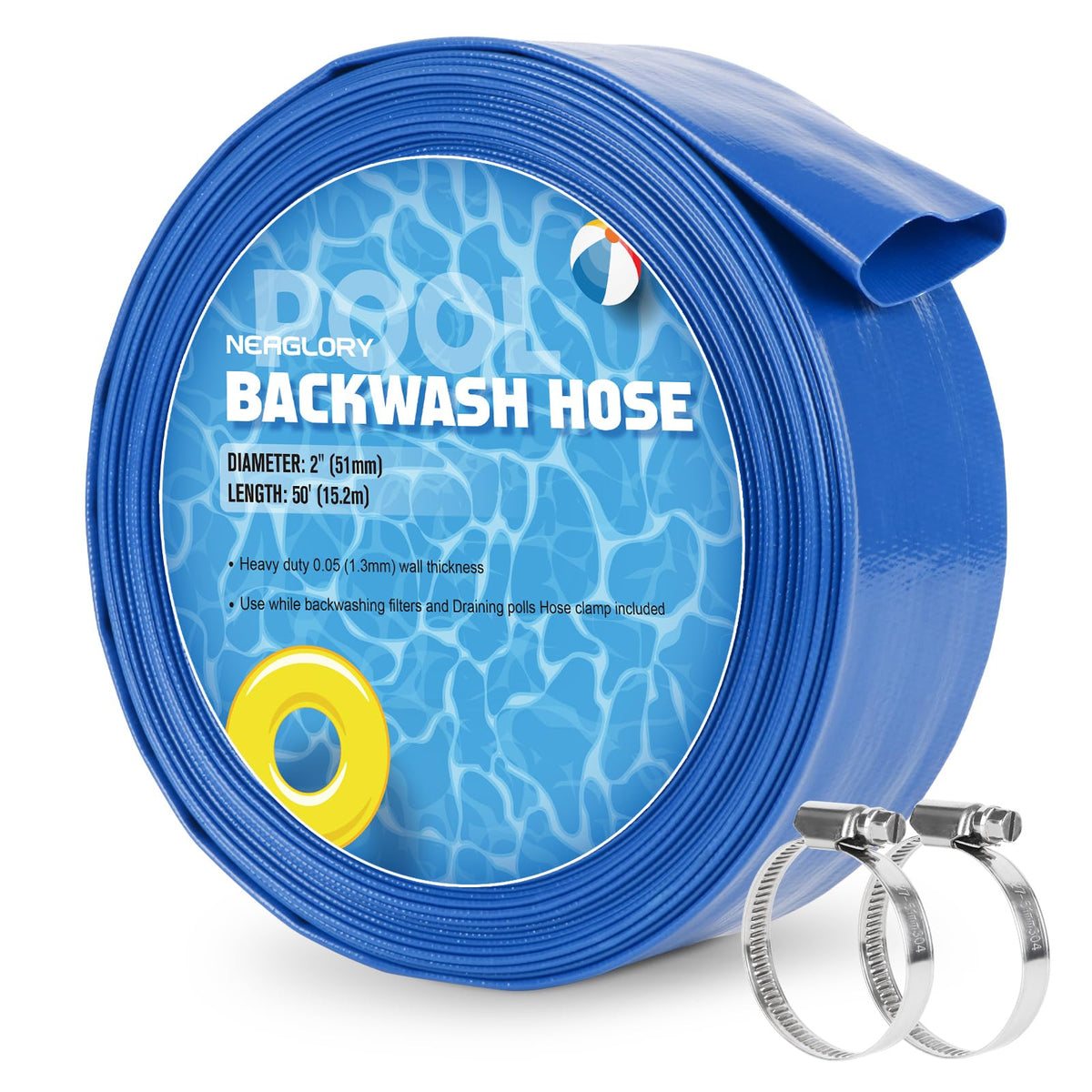 NEAGLORY 2 in backwash hose 50 ft flat for efficient pool filtration