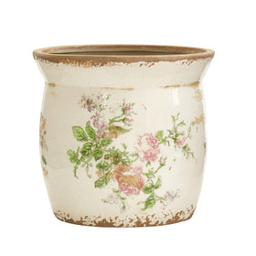 Nearly Natural Tuscan ceramic floral planter front view shows vintage charm for indoor decor