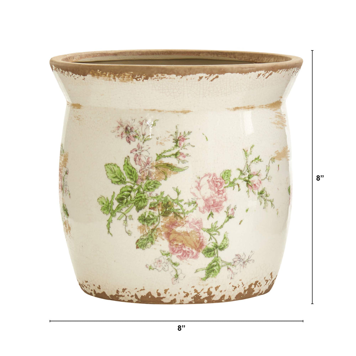 Nearly Natural Tuscan ceramic floral planter texture closeup highlights durable ceramic with rustic glaze